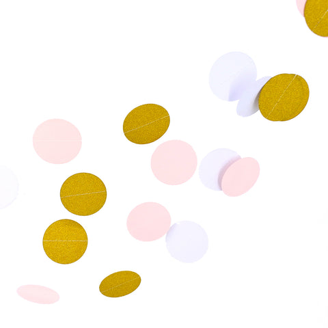 3M Sparkling Circle Disk Paper String Garland Hanging Bunting - Pink White Gold