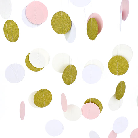 3M Sparkling Circle Disk Paper String Garland Hanging Bunting - Pink Cream Gold