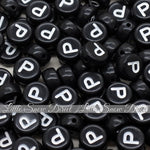 Black Letter Alphabet Coin Beads (100 pcs)