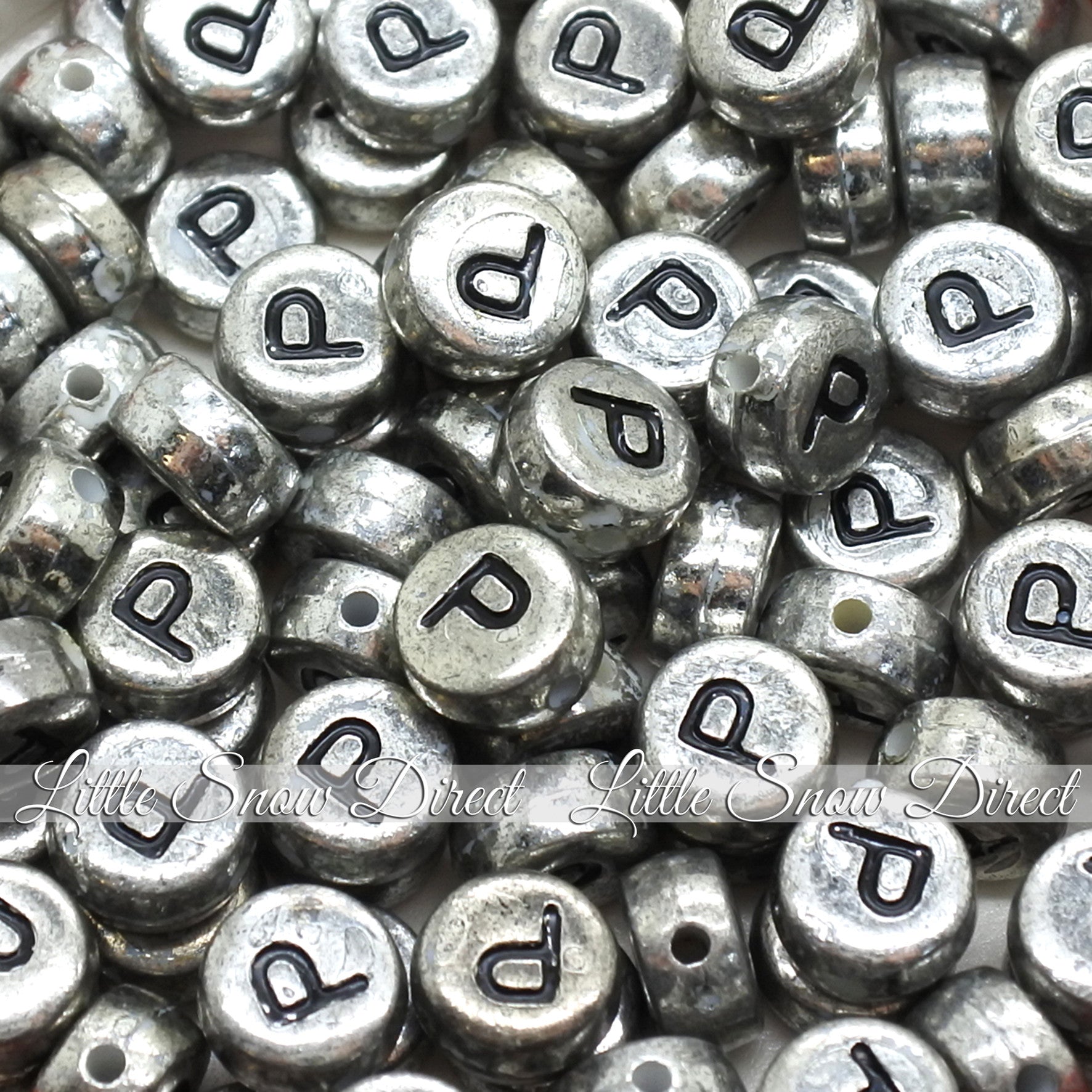 Vintage Silver Letter Alphabet Coin Beads (100 pcs)