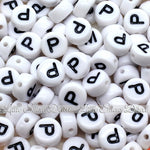 White Letter Alphabet Coin Beads (100 pcs)