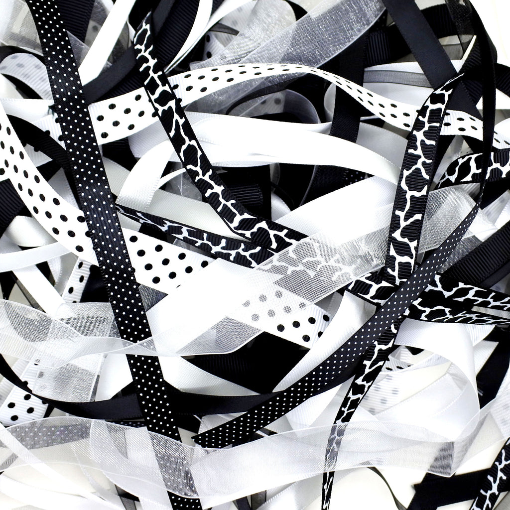 10 x 1 Metres Ribbon off cut Mixed bundle - Black & White Shade