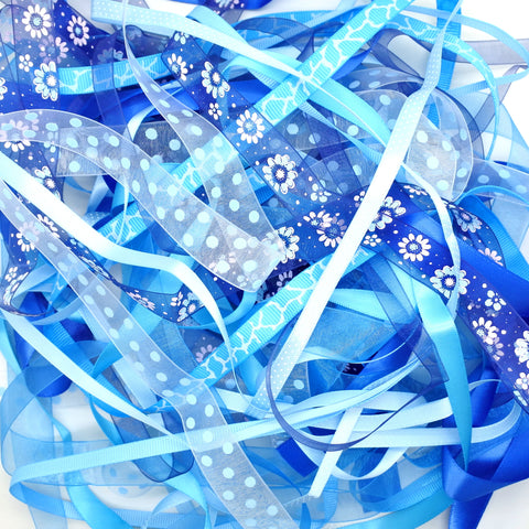 10 x 1 Metres Ribbon off cut Mixed bundle - Blue Shade