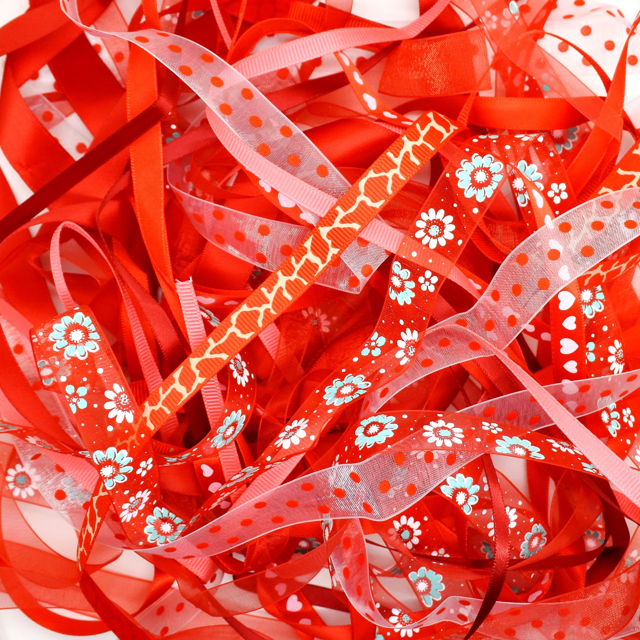 10 x 1 Metres Ribbon off cut Mixed bundle - Red Shade