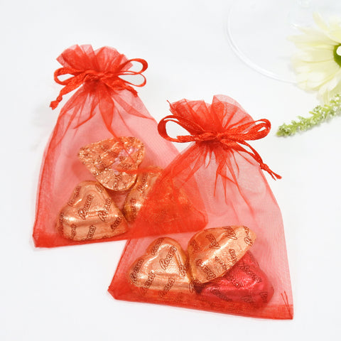 Hot Red Organza Favour Bags - Pack of 10