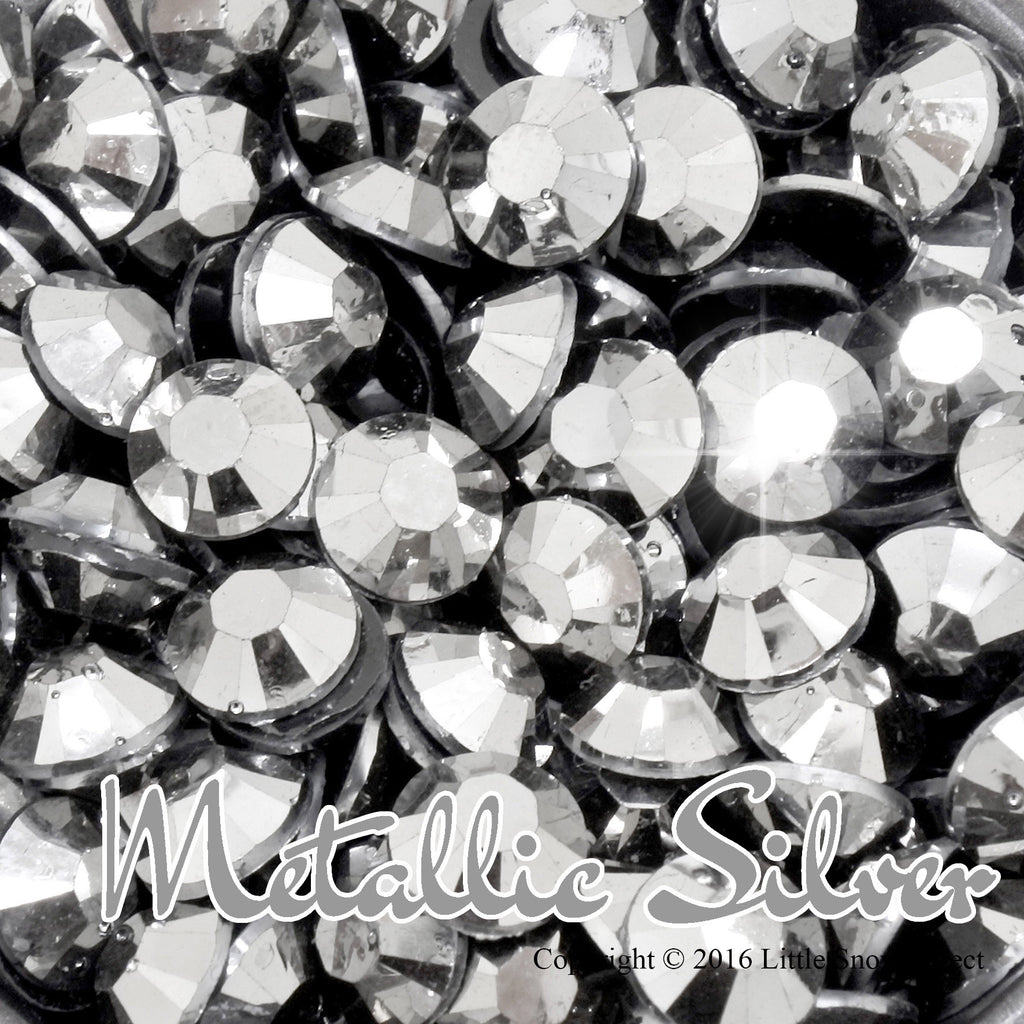 Metallic Silver Resin Flat Back Rhinestone Diamante Gems - 1000 pcs