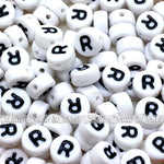 White Letter Alphabet Coin Beads (100 pcs)