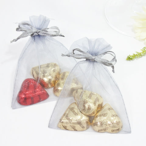 Silver Grey Organza Favour Bags - Pack of 10