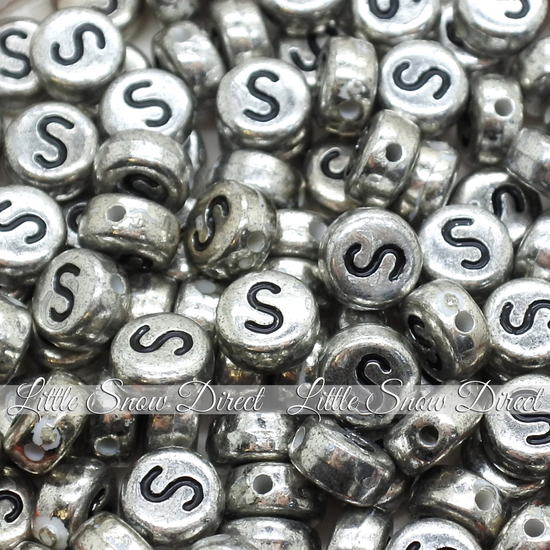Vintage Silver Letter Alphabet Coin Beads (100 pcs)