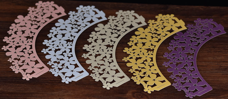Dark Red Lace Flower Laser Cut Cupcake Wrappers / Cases - 20 pcs