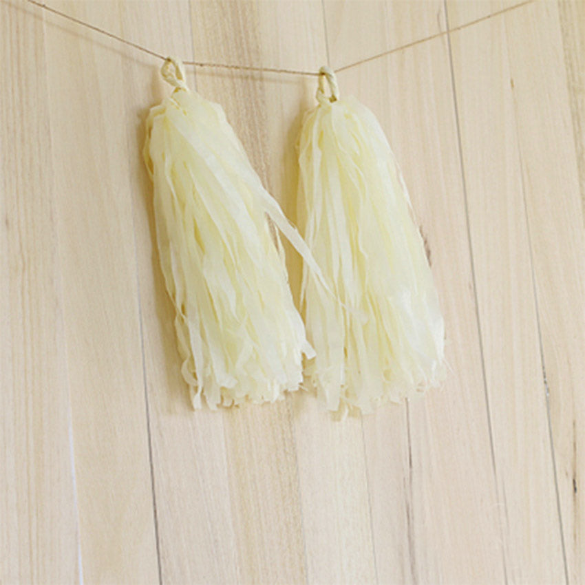 5pcs Tassels Garland Tissue Paper Bunting - Cream / Ivory