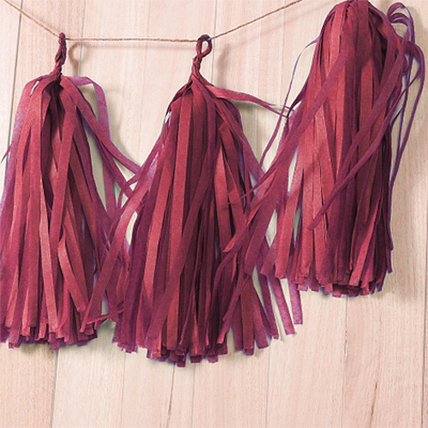 5pcs Tassels Garland Tissue Paper Bunting - Dark Red
