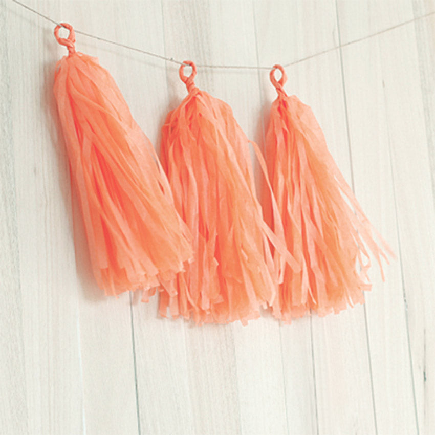 5pcs Tassels Garland Tissue Paper Bunting - Peach