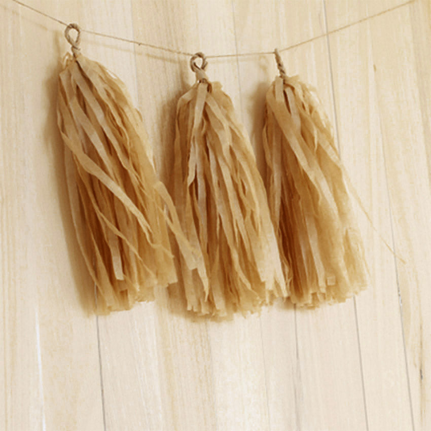 5pcs Tassels Garland Tissue Paper Bunting - Old Gold / Beige