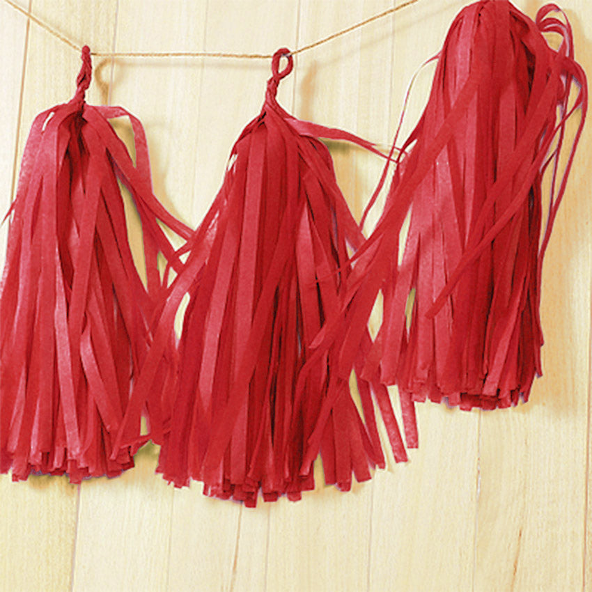 5pcs Tassels Garland Tissue Paper Bunting - Red