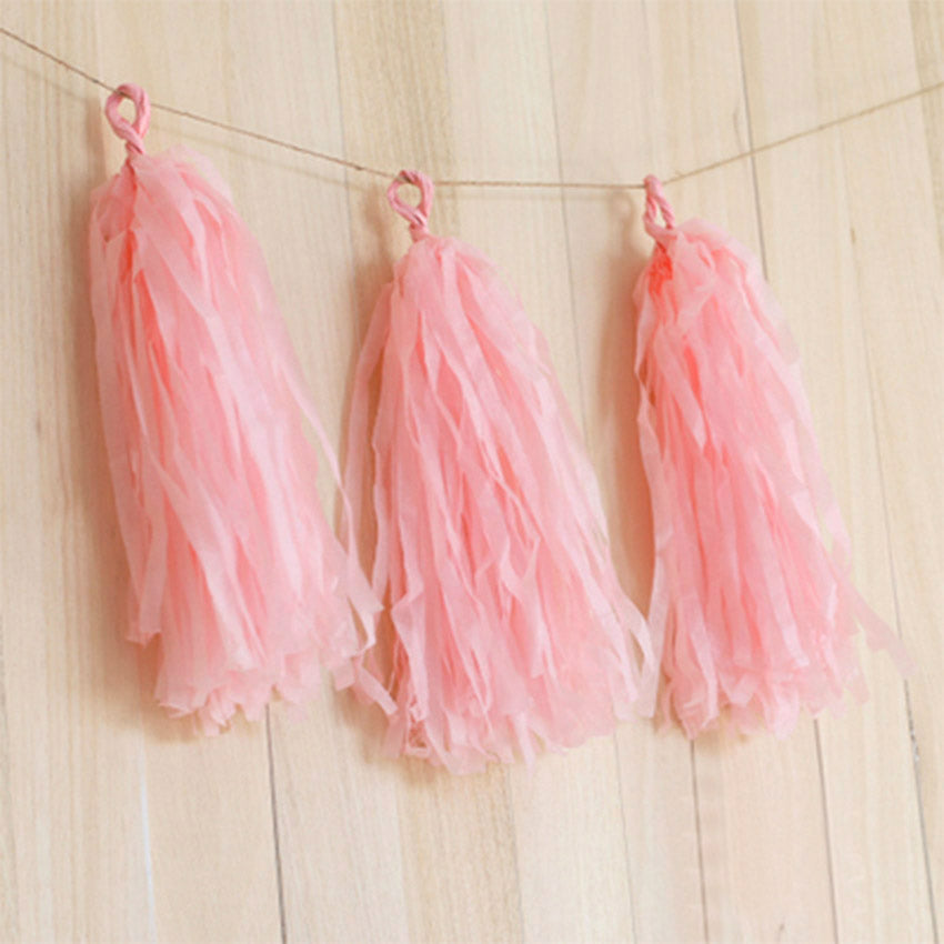 5pcs Tassels Garland Tissue Paper Bunting - Rose Pink