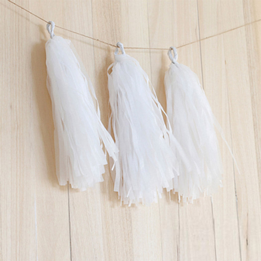 5pcs Tassels Garland Tissue Paper Bunting - White