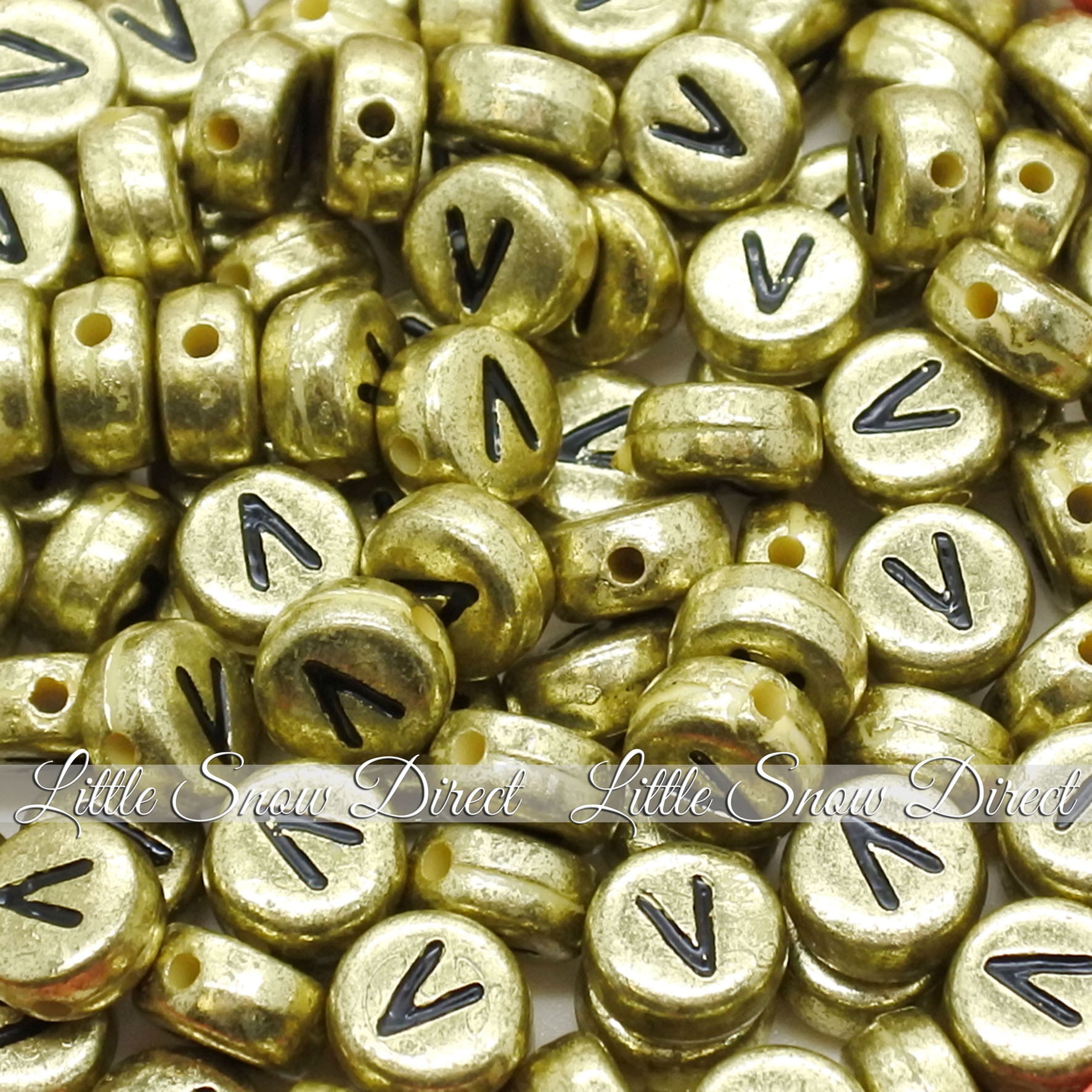 Vintage Gold Letter Alphabet Coin Beads (100 pcs)